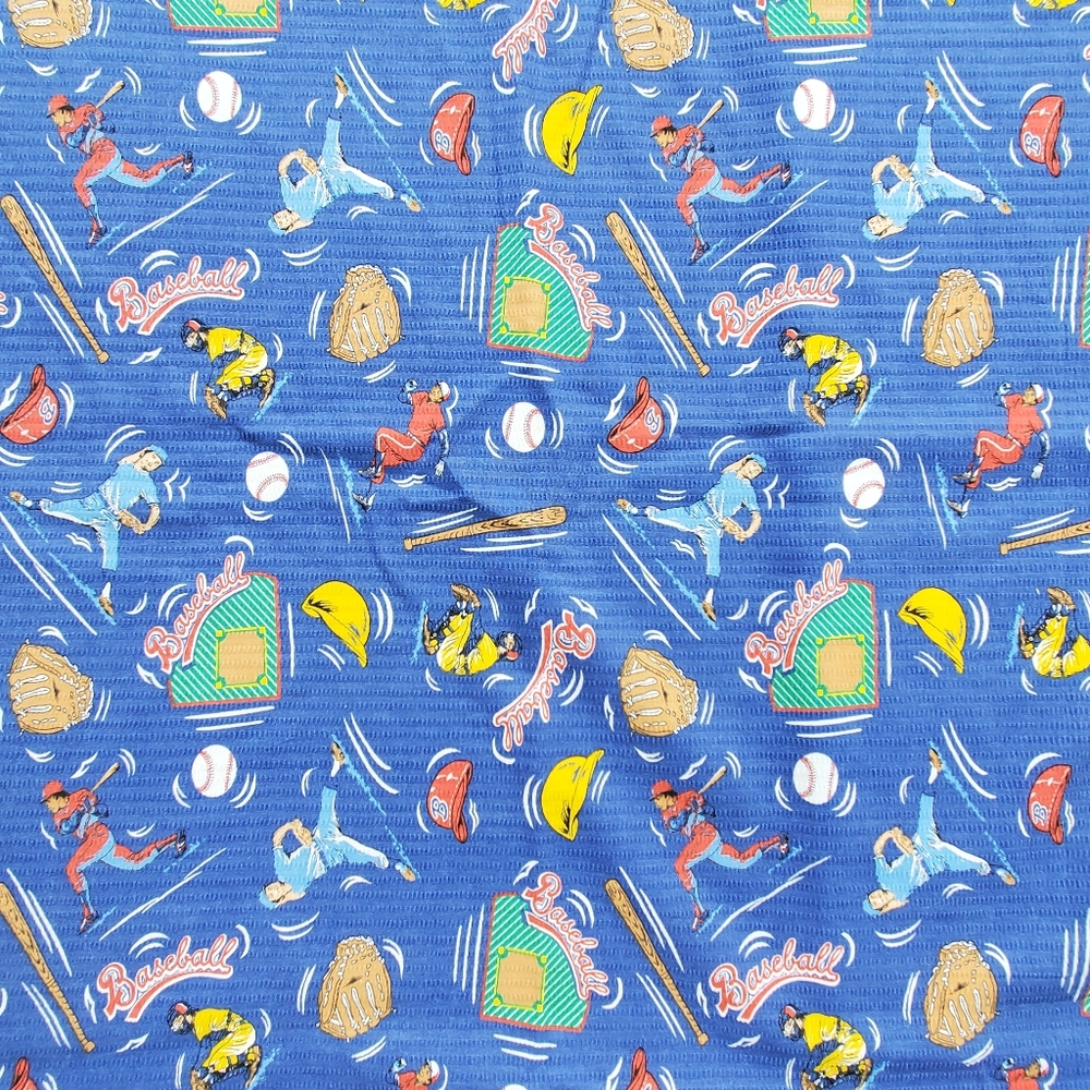 Baseball Fabric 90"x59" 2.5 Yards Vintage Bat Ball Hat Craft Sewing Blue